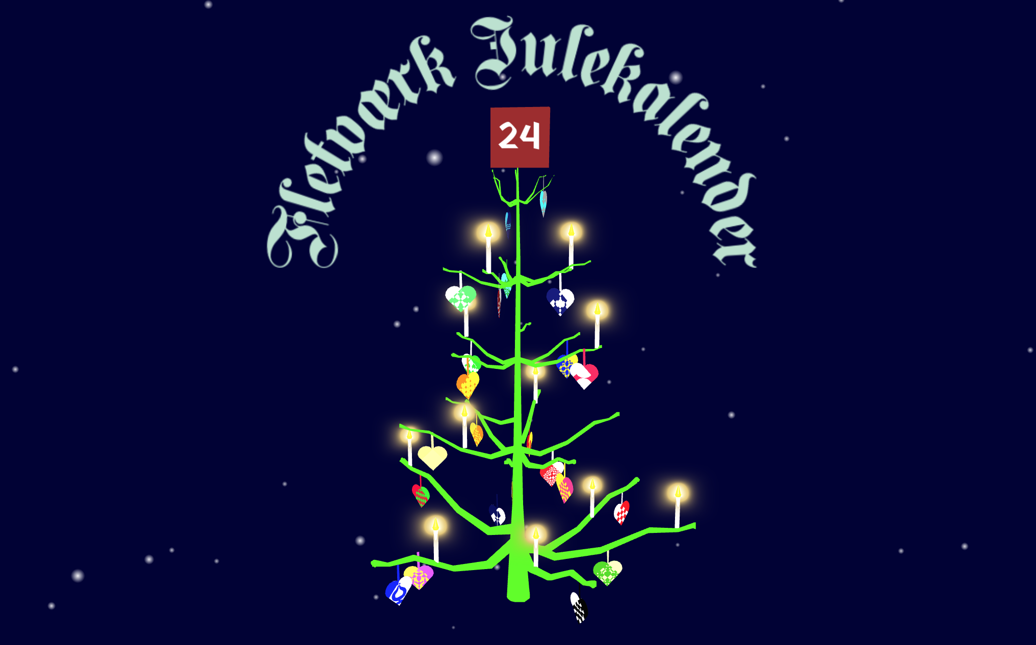 screenshot of the fletværk.dk website, a christmas three in a 90s ps1 aesthetic